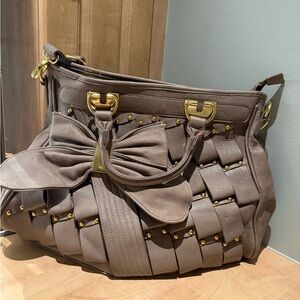 Elegant Taupe Handbag with Gold Accents